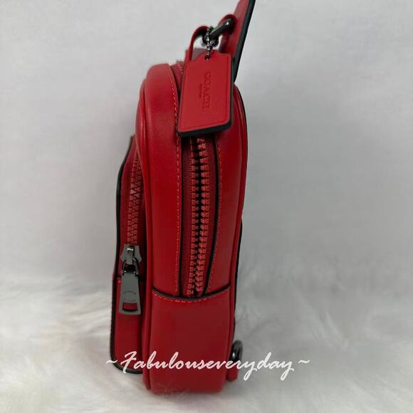 Coach Racer Sling Pack In Leather/Gunmetal/Bold Red CX071 NWT - Picture 3 of 9